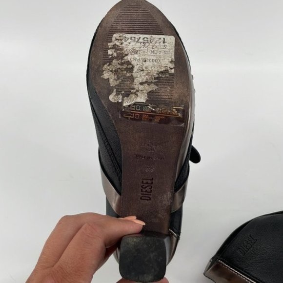 DIESEL leather Folie peep toe bootie boot platform black anthracite - Picture 13 of 14